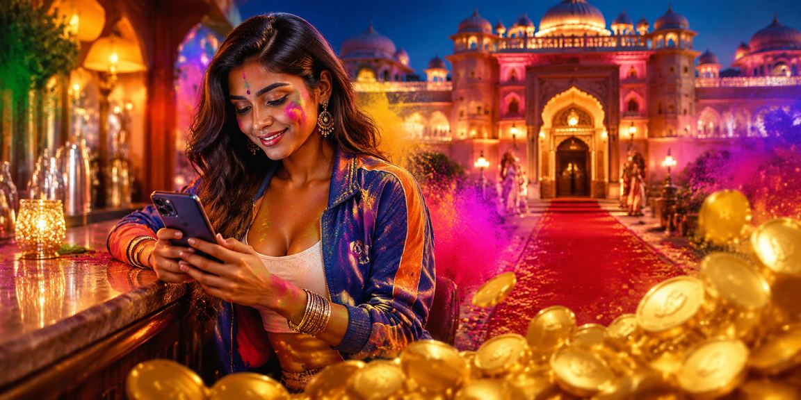 Player enjoying slots on mobile device during Holi festival